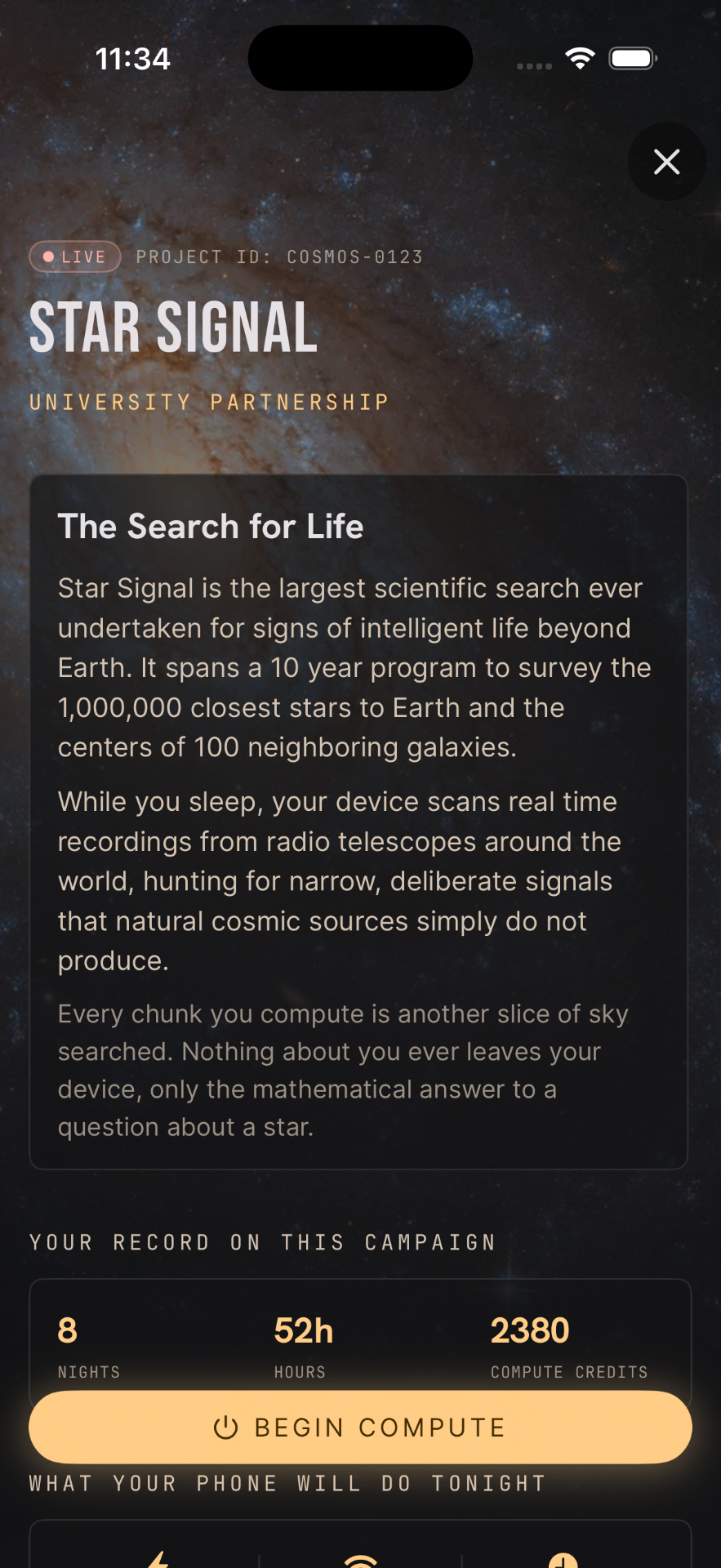 VEGA Compute Star Signal campaign brief screen